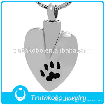 Silver Heart With Black Dog Paw Laser Urn Pendant High Polish New Stainless Steel Heart Cremation Jewelry Wholesale For Pet Ash